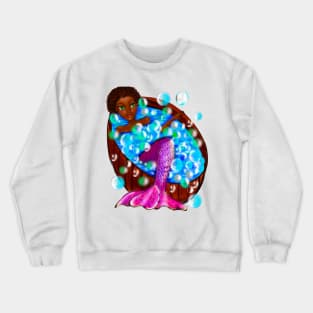 Mermaid spa day- Black anime mermaid in bubble bath. Pretty black girl with Afro hair, green eyes, Cherry pink lips and dark brown skin. Hair love ! Crewneck Sweatshirt